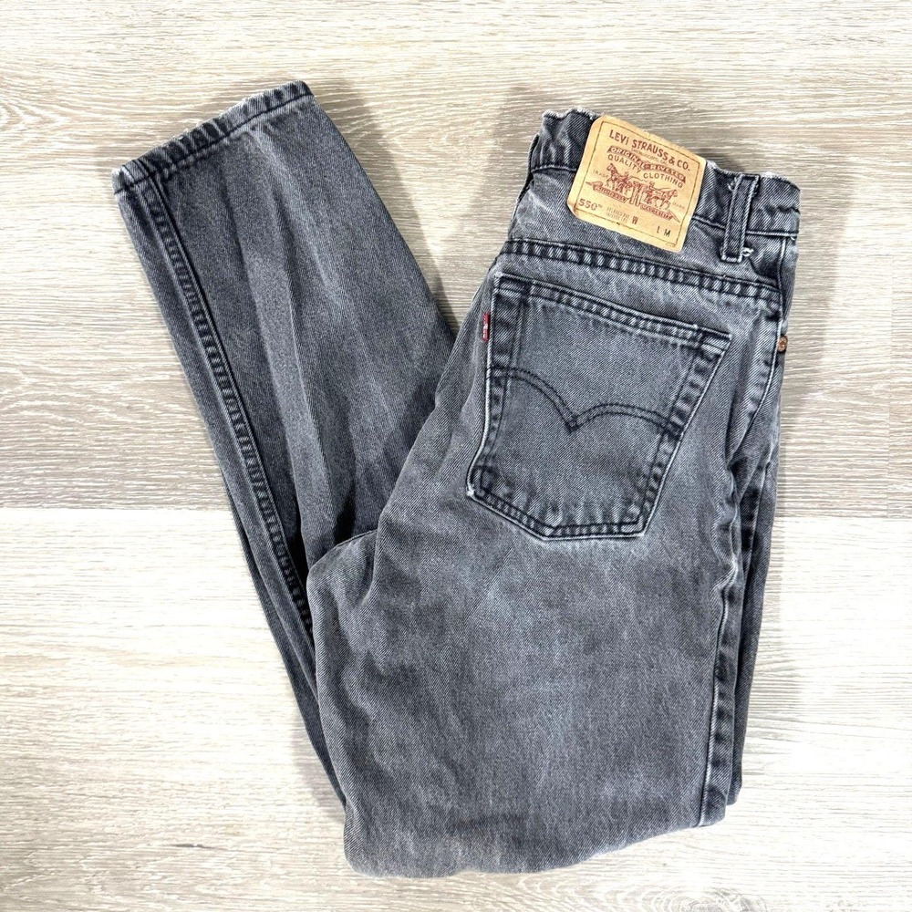 Vintage 90s Levi's 505 Black‎ Faded Relaxed Tapered Leg Denim Jeans Women's 13M